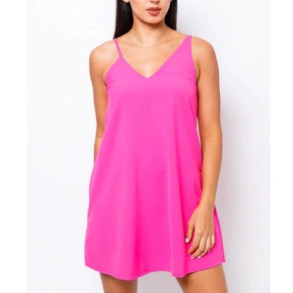 Fuchsia Pink Sleeveless Mini Dress - Picture 1 of 4